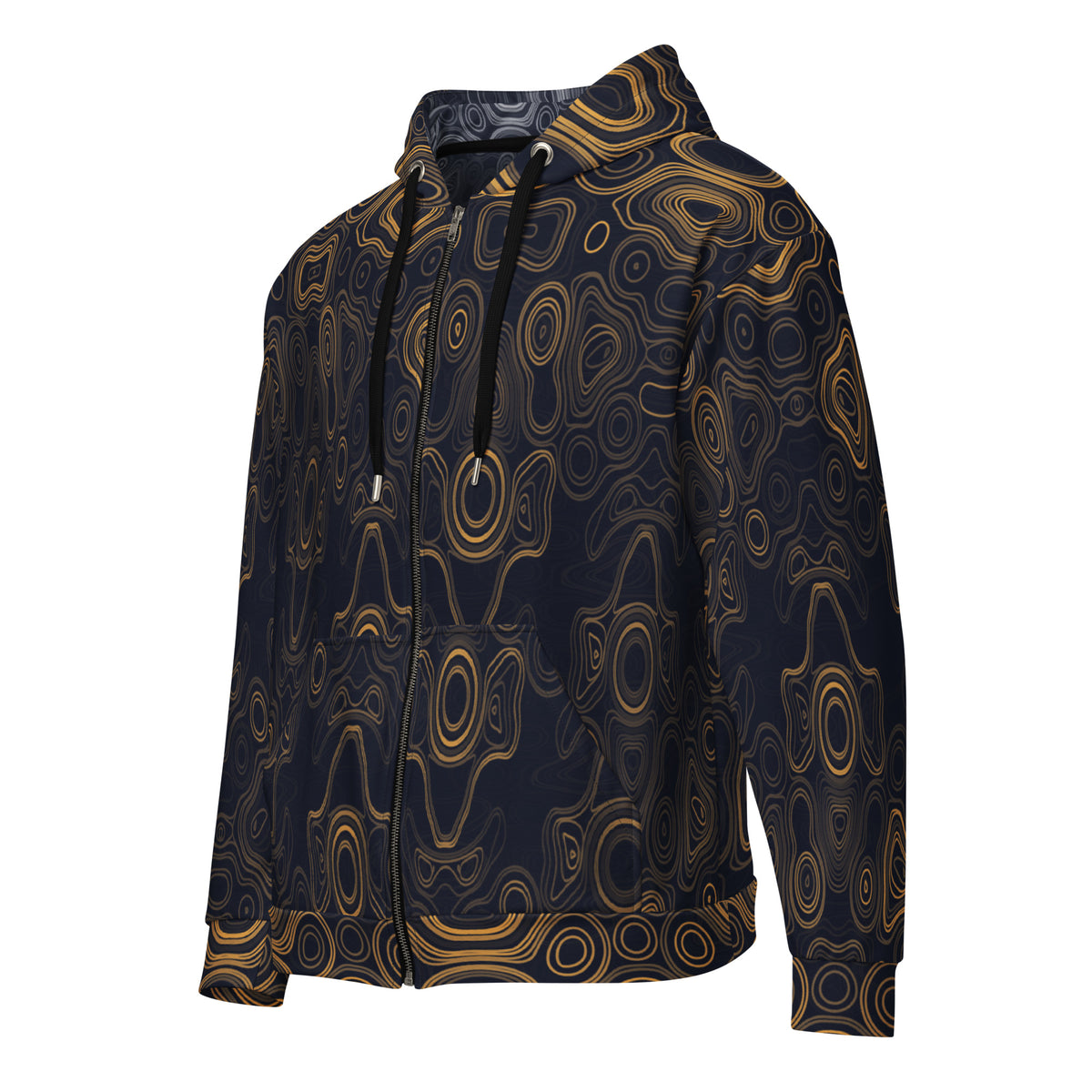 Psychedelic Surreal Face Patterns, Organic Waveform Visionary Art Unisex Zip Hoodie