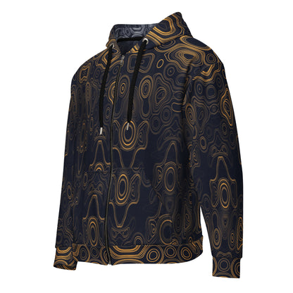 Psychedelic Surreal Face Patterns, Organic Waveform Visionary Art Unisex Zip Hoodie