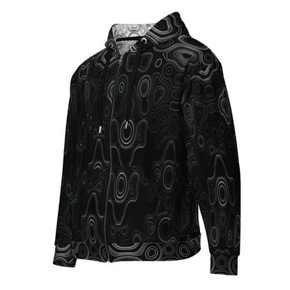 Psychedelic Surreal Monochrome Face Patterns, Organic Waveform Visionary Art Unisex Zip Hoodie