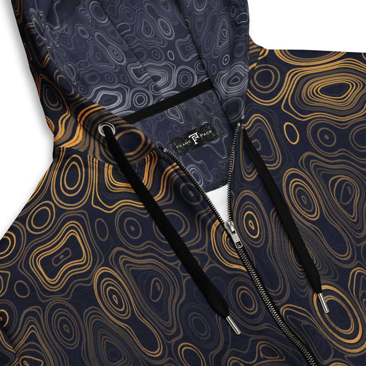 Psychedelic Surreal Face Patterns, Organic Waveform Visionary Art Unisex Zip Hoodie