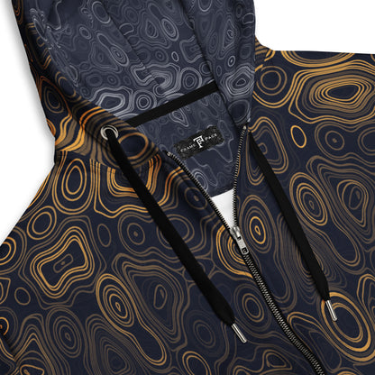 Psychedelic Surreal Face Patterns, Organic Waveform Visionary Art Unisex Zip Hoodie