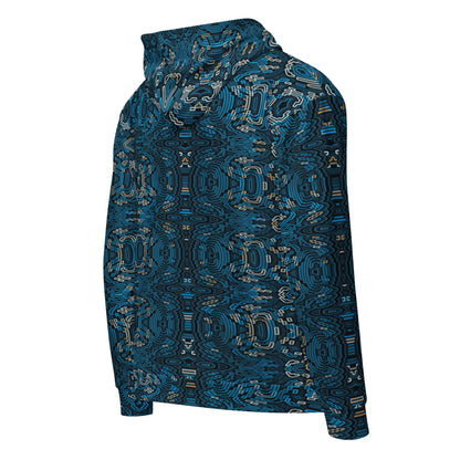 Geometric Blue Wave Pattern Zip Hoodie