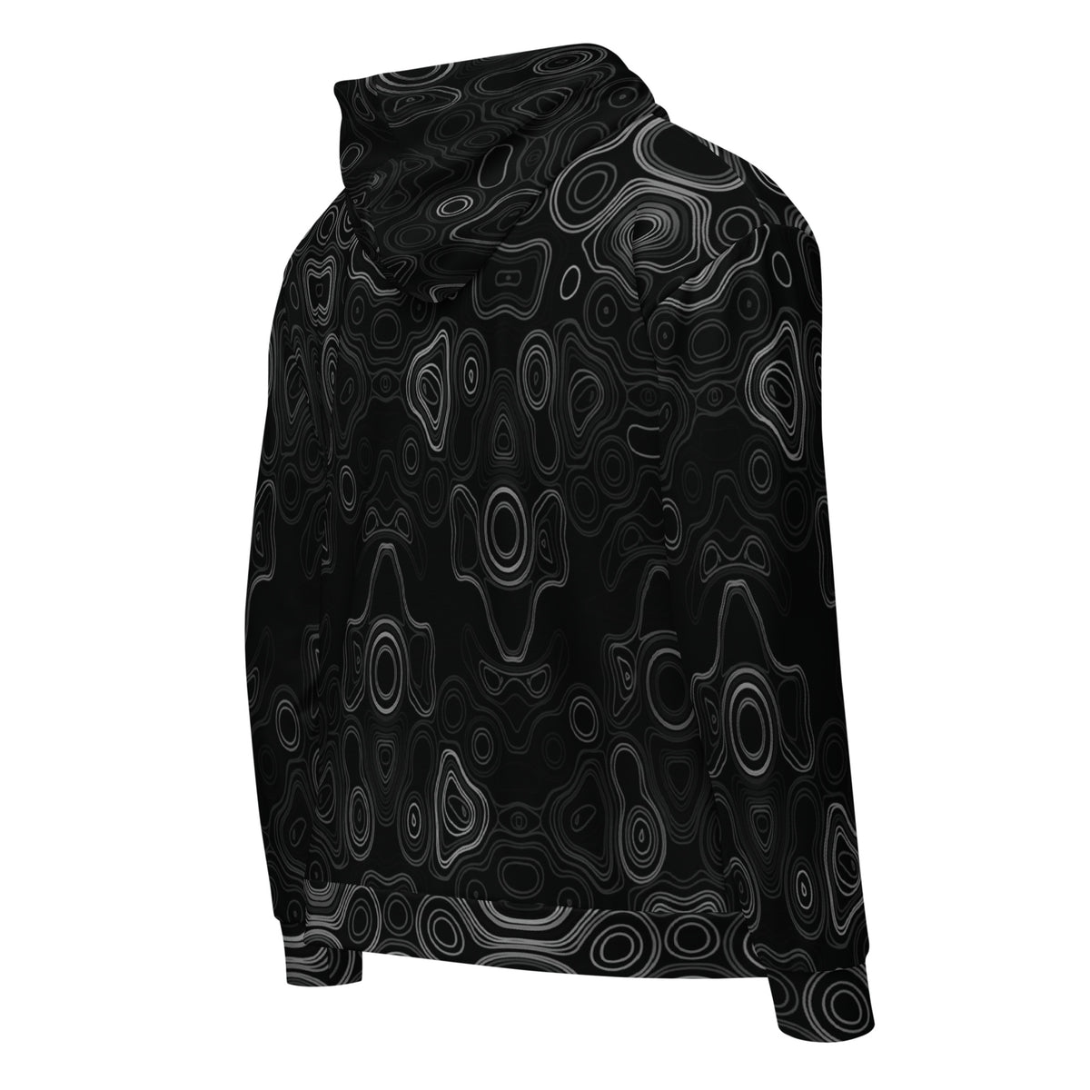 Psychedelic Surreal Monochrome Face Patterns, Organic Waveform Visionary Art Unisex Zip Hoodie