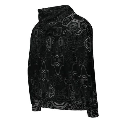 Psychedelic Surreal Monochrome Face Patterns, Organic Waveform Visionary Art Unisex Zip Hoodie