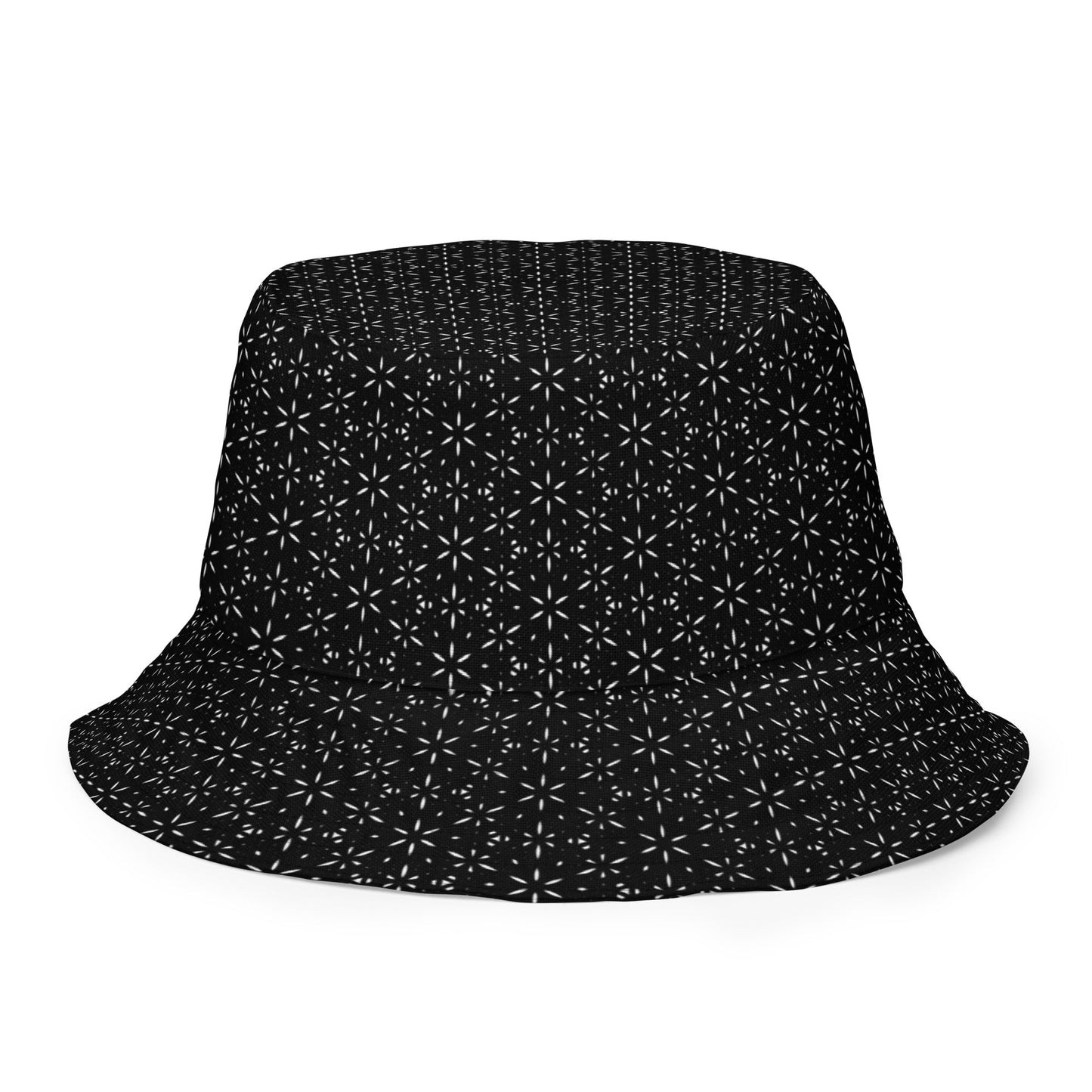 Flower of Life Bucket Hat, Reversible Sacred Geometry Hat, Black White Festival Hat, Geometric Boho Sun Reversible Bucket Hat