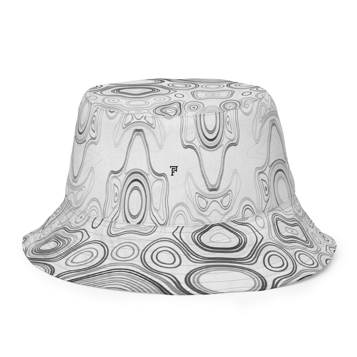 Psychedelic Reversible Bucket Hat, Surreal Waveform Face Pattern Festival Hat