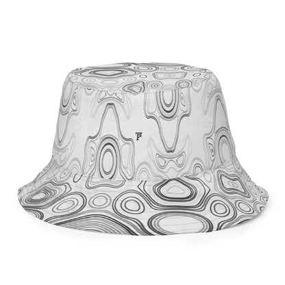Psychedelic Reversible Bucket Hat, Surreal Waveform Face Pattern Festival Hat