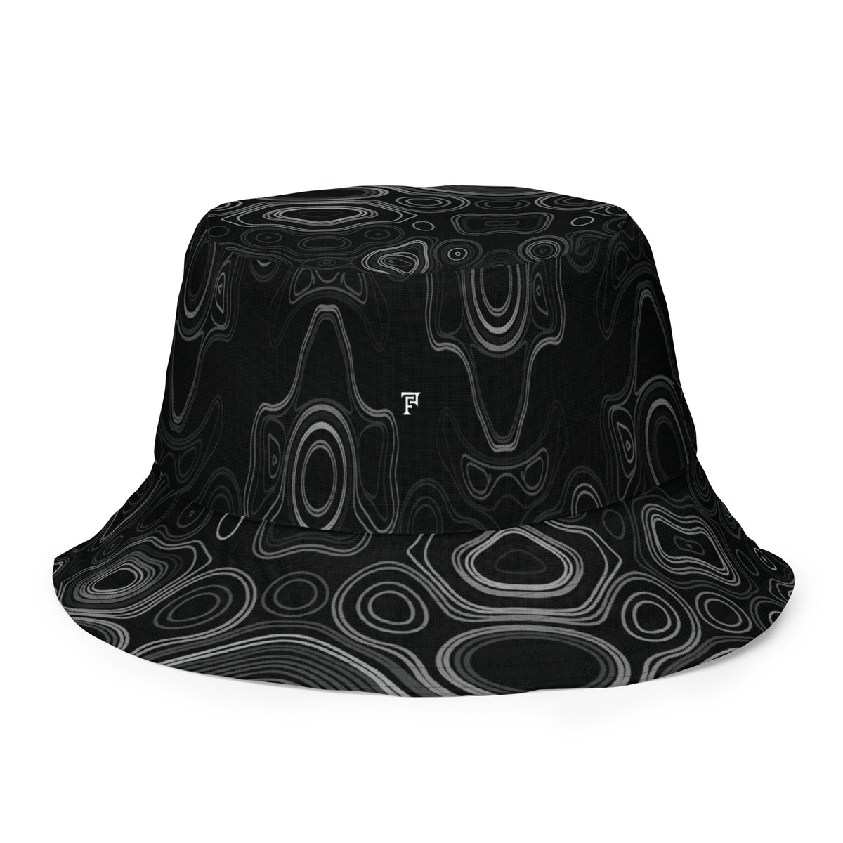 Psychedelic Reversible Bucket Hat, Surreal Waveform Face Pattern Festival Hat