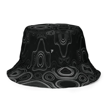 Psychedelic Reversible Bucket Hat, Surreal Waveform Face Pattern Festival Hat