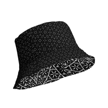 Flower of Life Bucket Hat, Reversible Sacred Geometry Hat, Black White Festival Hat, Geometric Boho Sun Reversible Bucket Hat