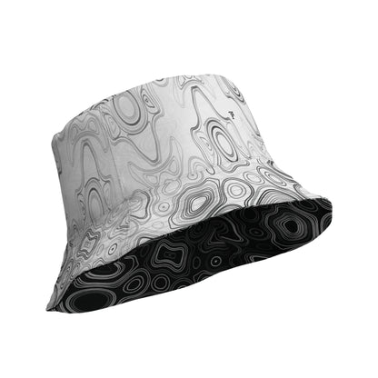 Psychedelic Reversible Bucket Hat, Surreal Waveform Face Pattern Festival Hat
