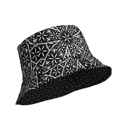 Flower of Life Bucket Hat, Reversible Sacred Geometry Hat, Black White Festival Hat, Geometric Boho Sun Reversible Bucket Hat