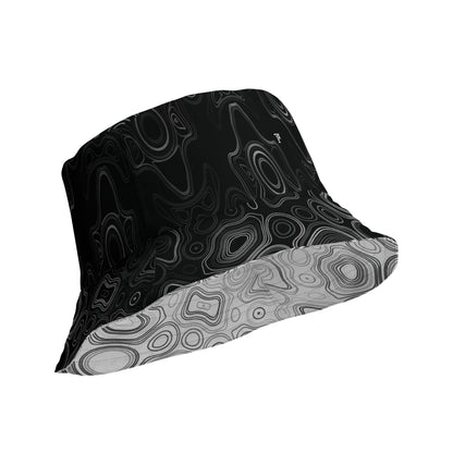 Psychedelic Reversible Bucket Hat, Surreal Waveform Face Pattern Festival Hat