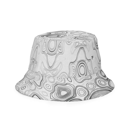Psychedelic Reversible Bucket Hat, Surreal Waveform Face Pattern Festival Hat