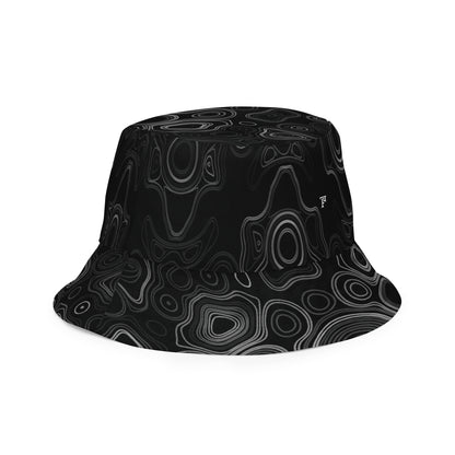 Psychedelic Reversible Bucket Hat, Surreal Waveform Face Pattern Festival Hat