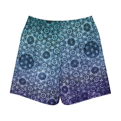 Blue Sacred Geometry Cotton Long Shorts