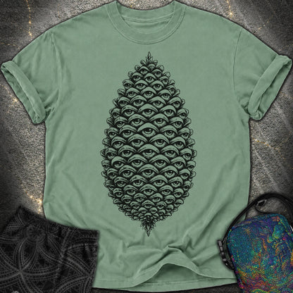 All Seeing Pinecone Black - All Seeing Pinecone Black Comfort T-Shirt - Light Green