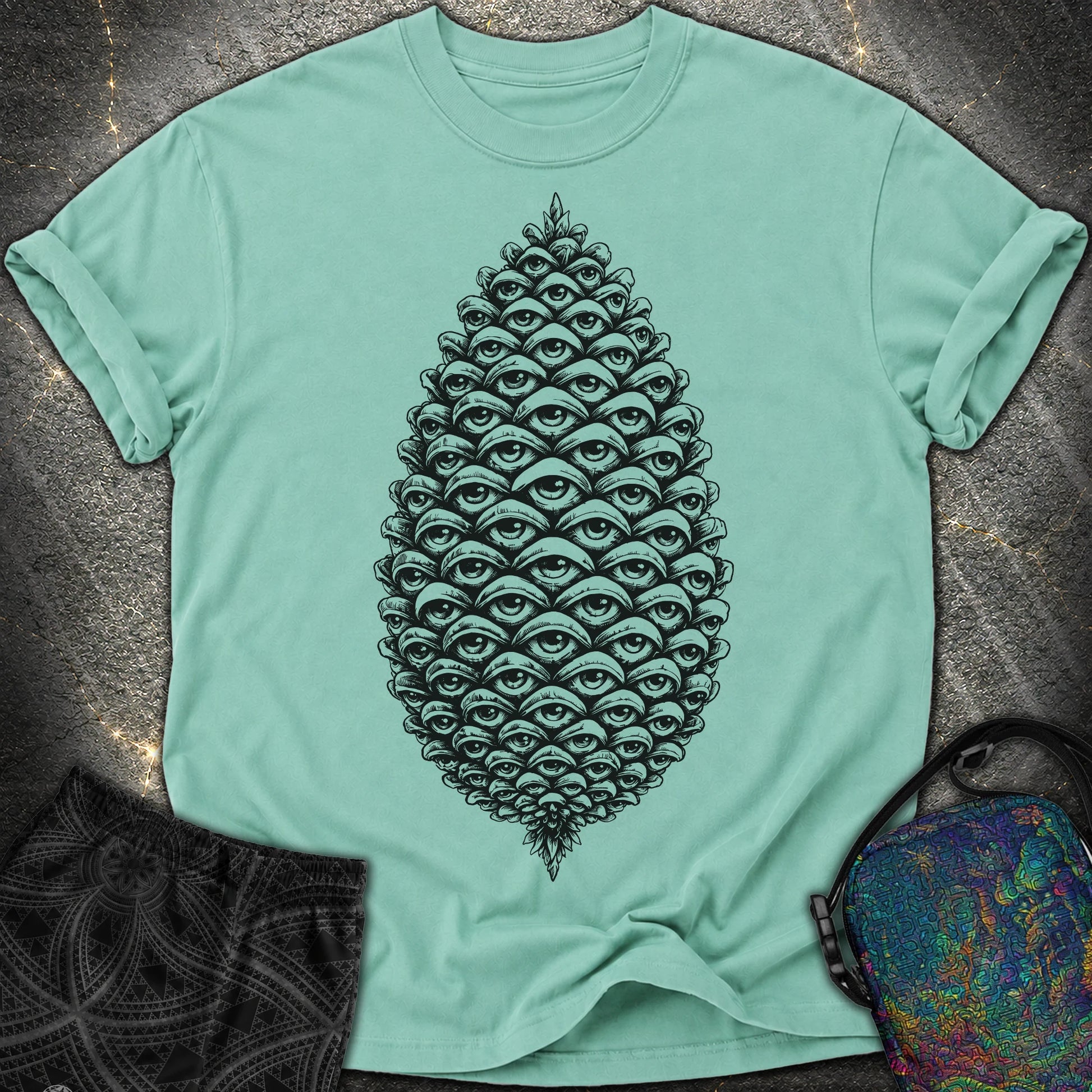 All Seeing Pinecone Black - All Seeing Pinecone Black Comfort T-Shirt - Seafoam