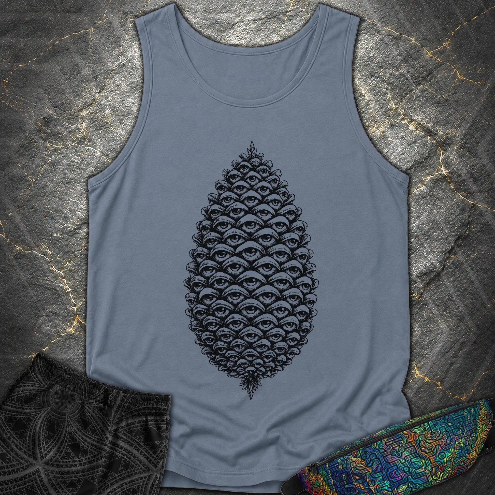 All Seeing Pinecone Black - All Seeing Pinecone Black Comfort Tank Top - Blue Jean