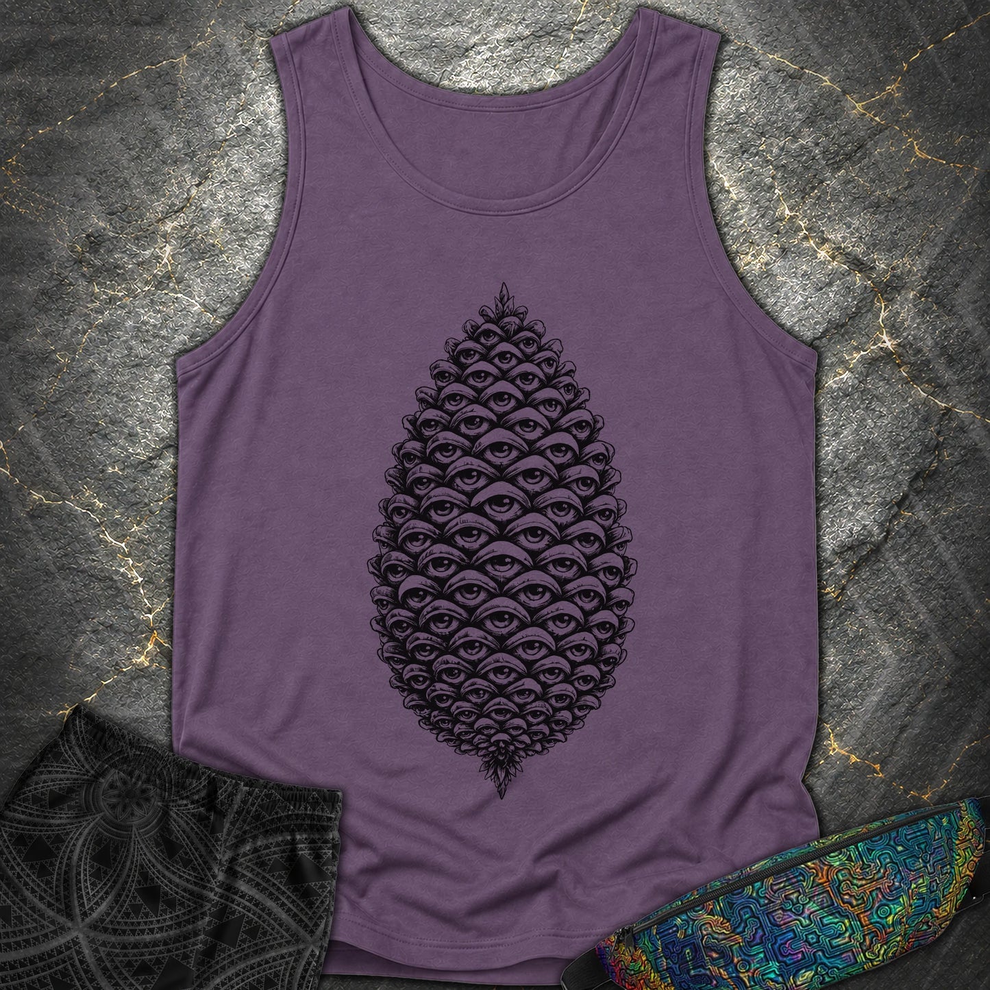 All Seeing Pinecone Black - All Seeing Pinecone Black Comfort Tank Top - Grape