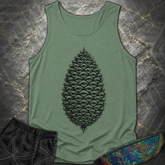 All Seeing Pinecone Black - All Seeing Pinecone Black Comfort Tank Top - Light Green