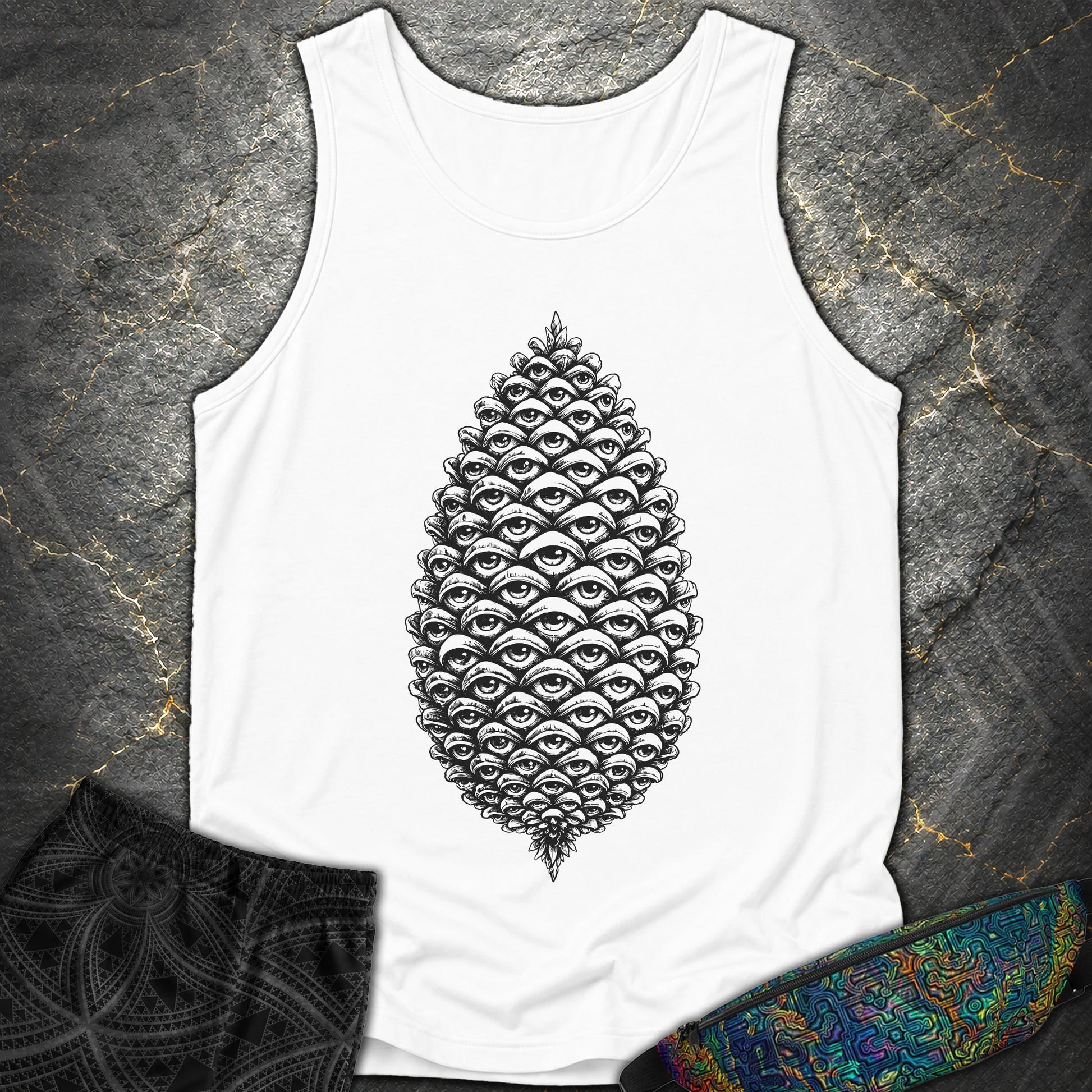 All Seeing Pinecone Black - All Seeing Pinecone Black Comfort Tank Top - White