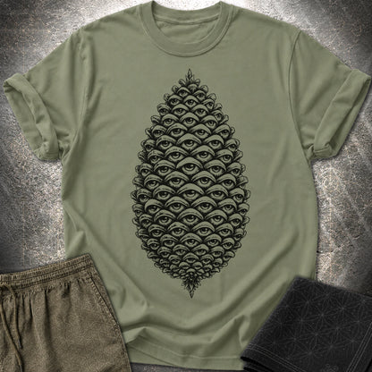 All Seeing Pinecone Black - All Seeing Pinecone Black T-Shirt - Military Green