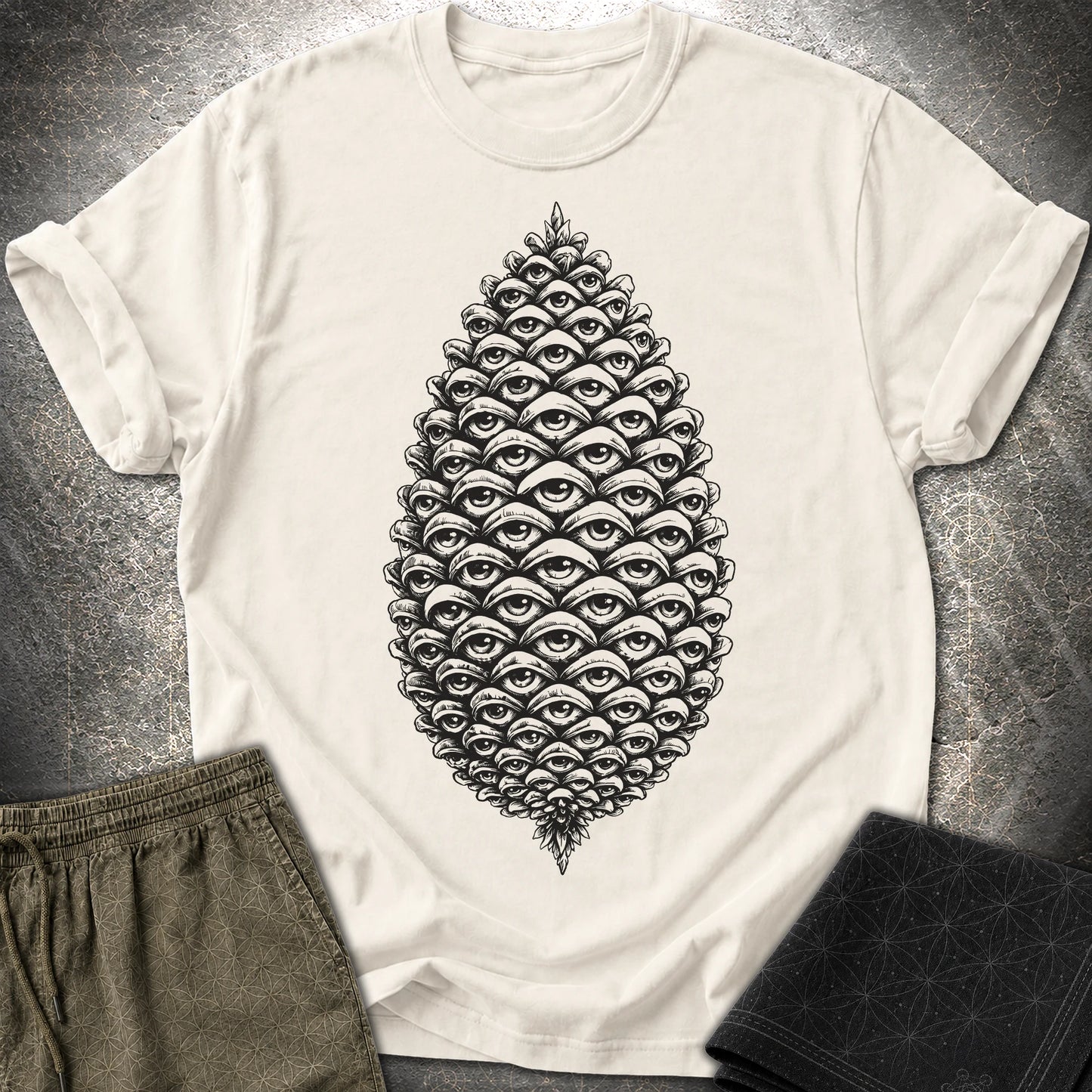 All Seeing Pinecone Black - All Seeing Pinecone Black T-Shirt - Natural