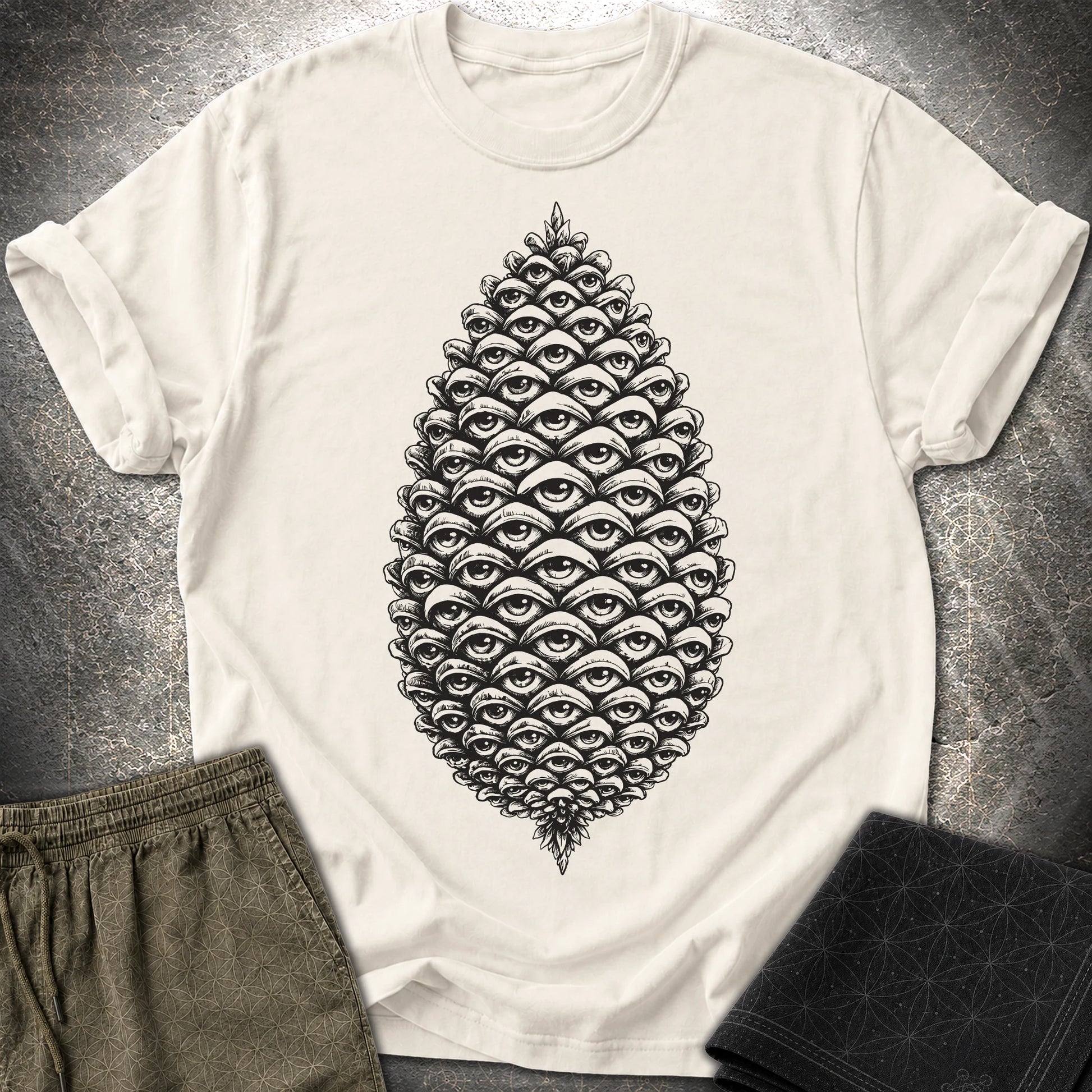 All Seeing Pinecone Black - All Seeing Pinecone Black T-Shirt - Natural