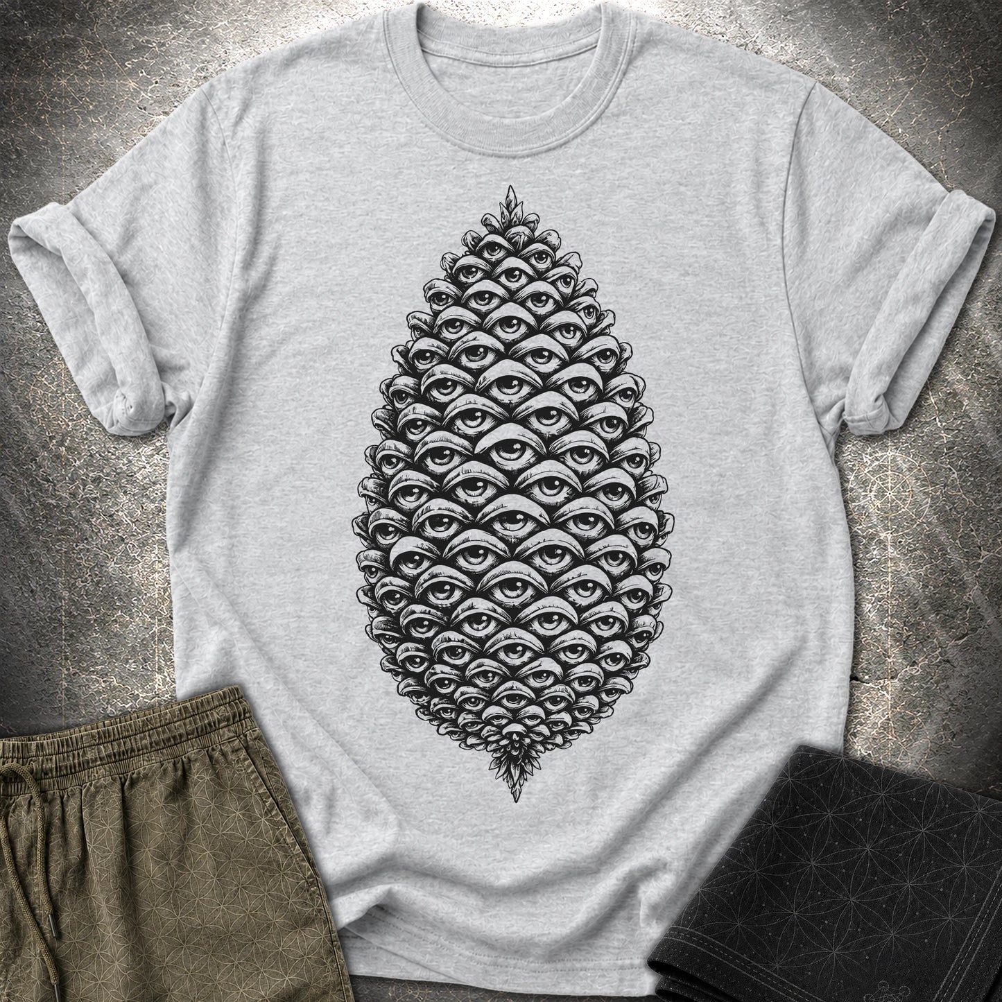 All Seeing Pinecone Black - All Seeing Pinecone Black T-Shirt - Sport Grey
