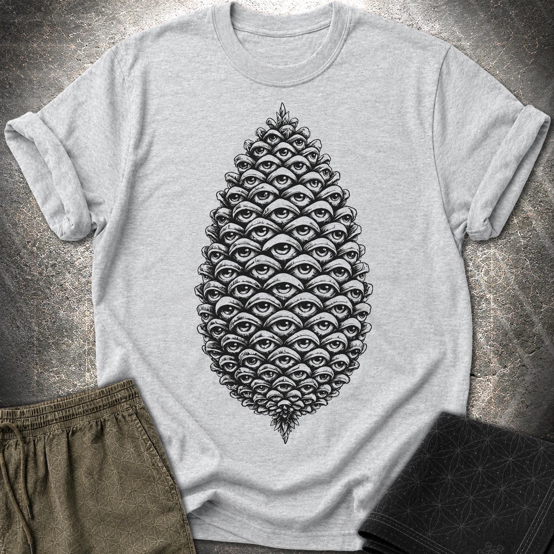 All Seeing Pinecone Black - All Seeing Pinecone Black T-Shirt - Sport Grey