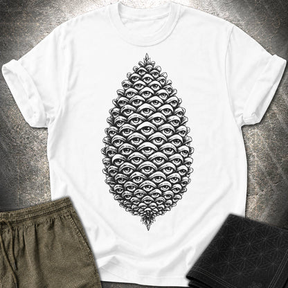 All Seeing Pinecone Black - All Seeing Pinecone Black T-Shirt - White