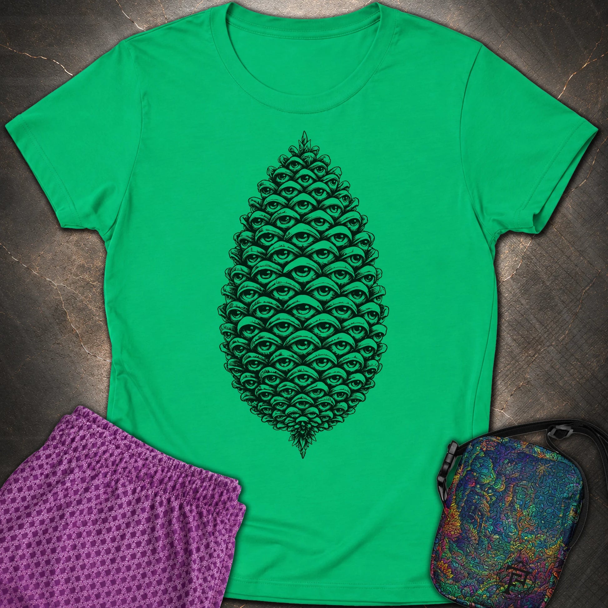 All Seeing Pinecone Black - All Seeing Pinecone Black Womens T-Shirt - Irish Green