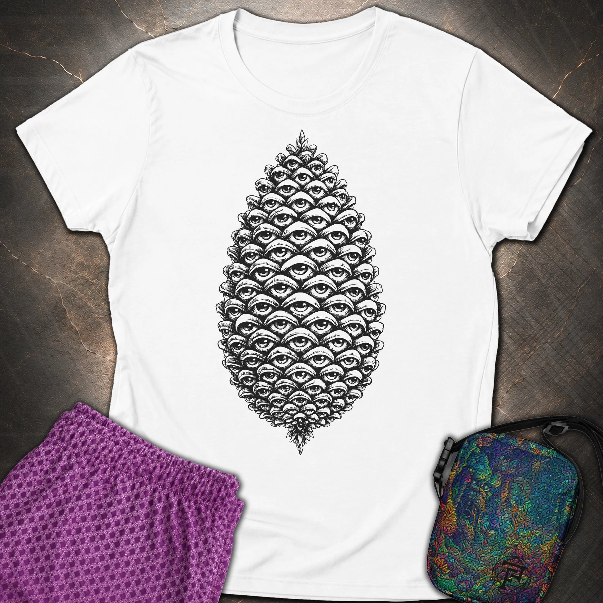 All Seeing Pinecone Black - All Seeing Pinecone Black Womens T-Shirt - White