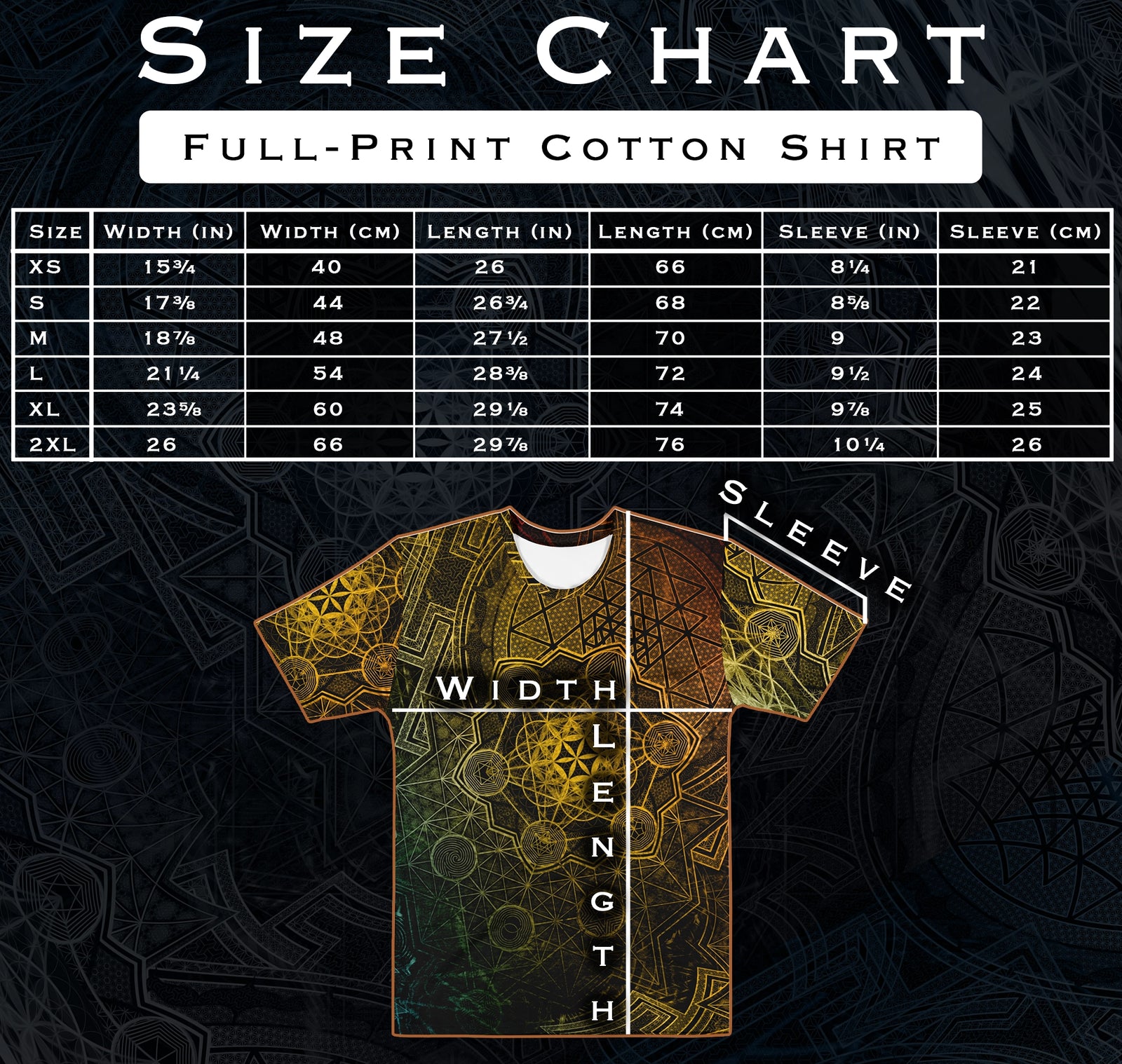Size chart for Shape Of Sound All-Over Print Men's Cotton T-Shirt