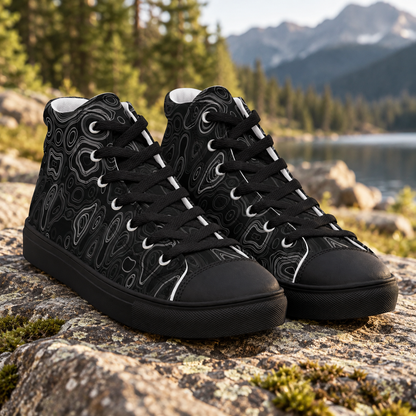 Psychedelic High Top Shoes, Surreal Waveform Face Pattern, Trippy Festival Sneakers