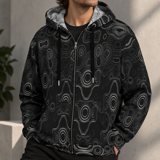 Psychedelic Surreal Monochrome Face Patterns, Organic Waveform Visionary Art Unisex Zip Hoodie
