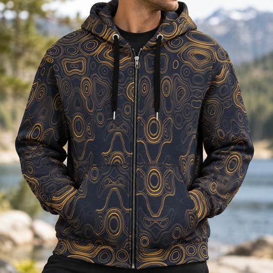 Psychedelic Surreal Face Patterns, Organic Waveform Visionary Art Unisex Zip Hoodie