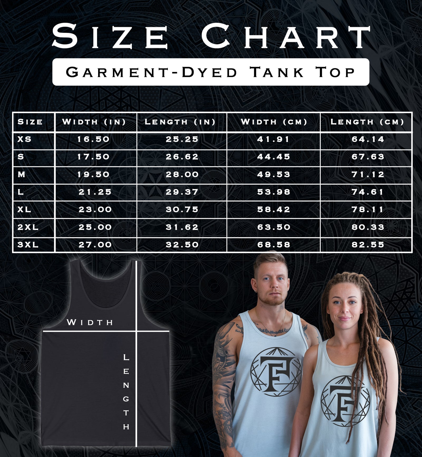 Size chart for Floral Yin Yang Harmony Tank Top
