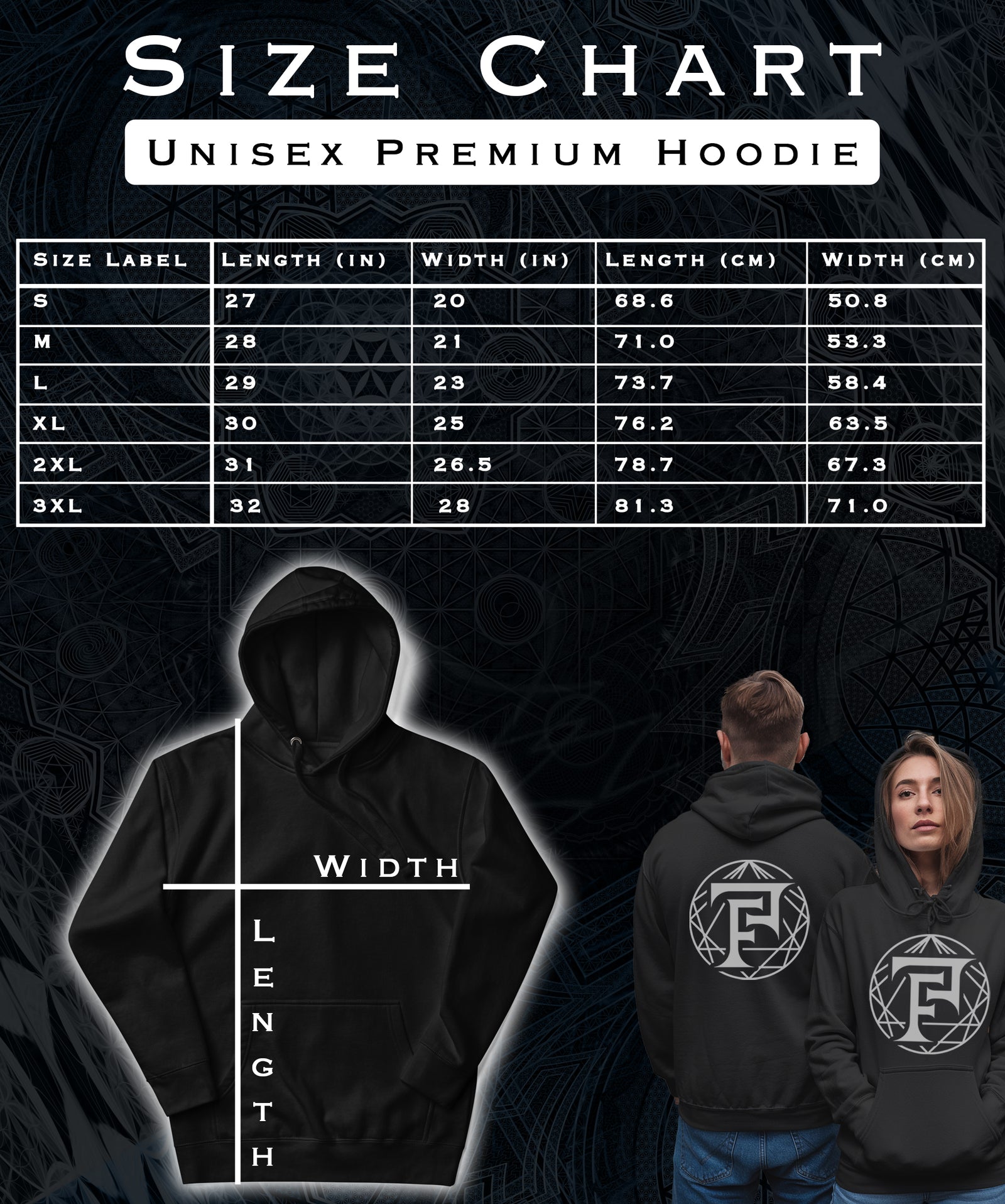 Size chart for Rise Of The Awareness Premium Hoodie