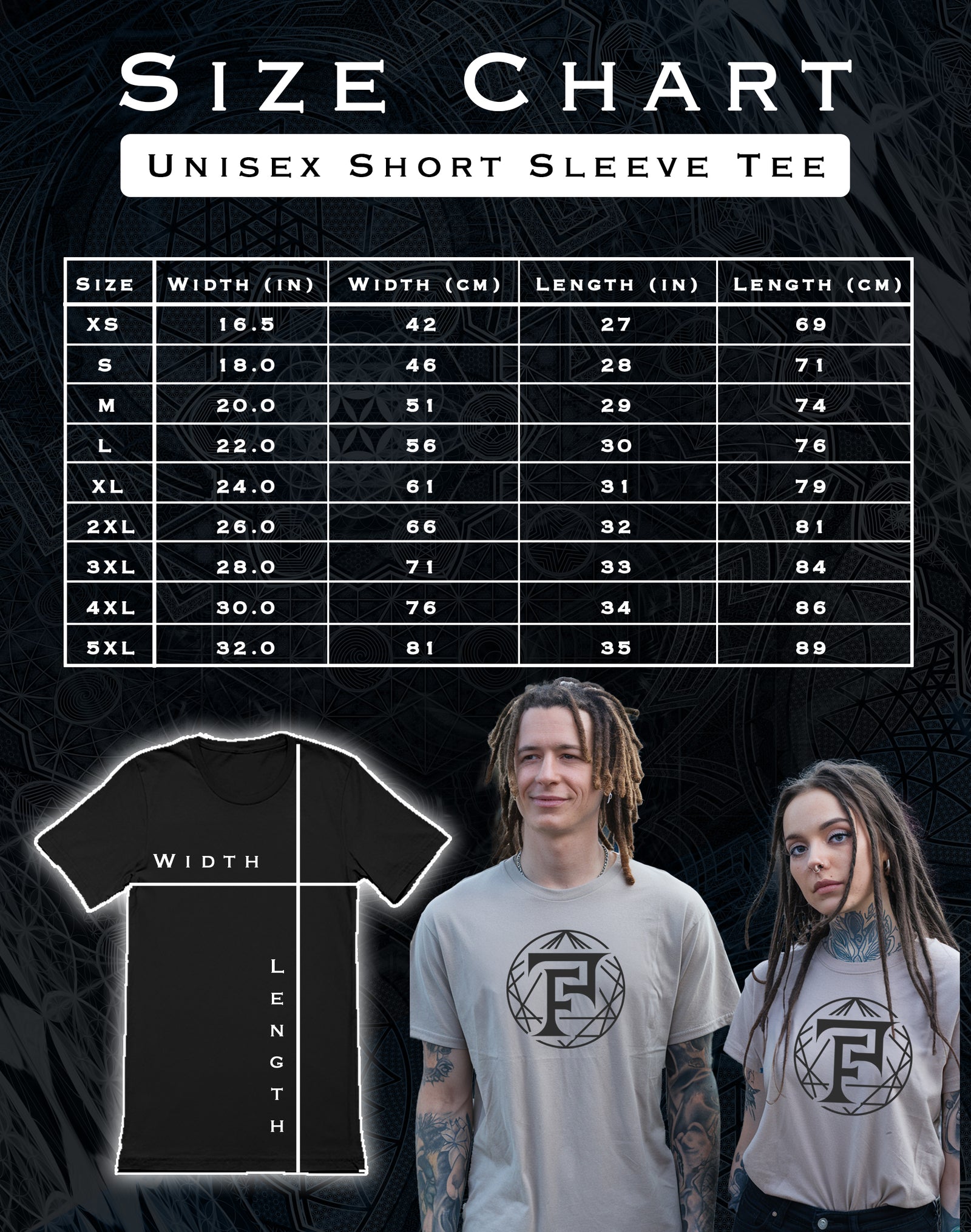 Size chart for As Above So Below T-shirt