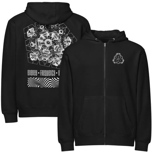 Cymatics Full Zip Hoodie, Energy Frequency Vibration Zip Up, Sacred Geometry Front Back Hoodie