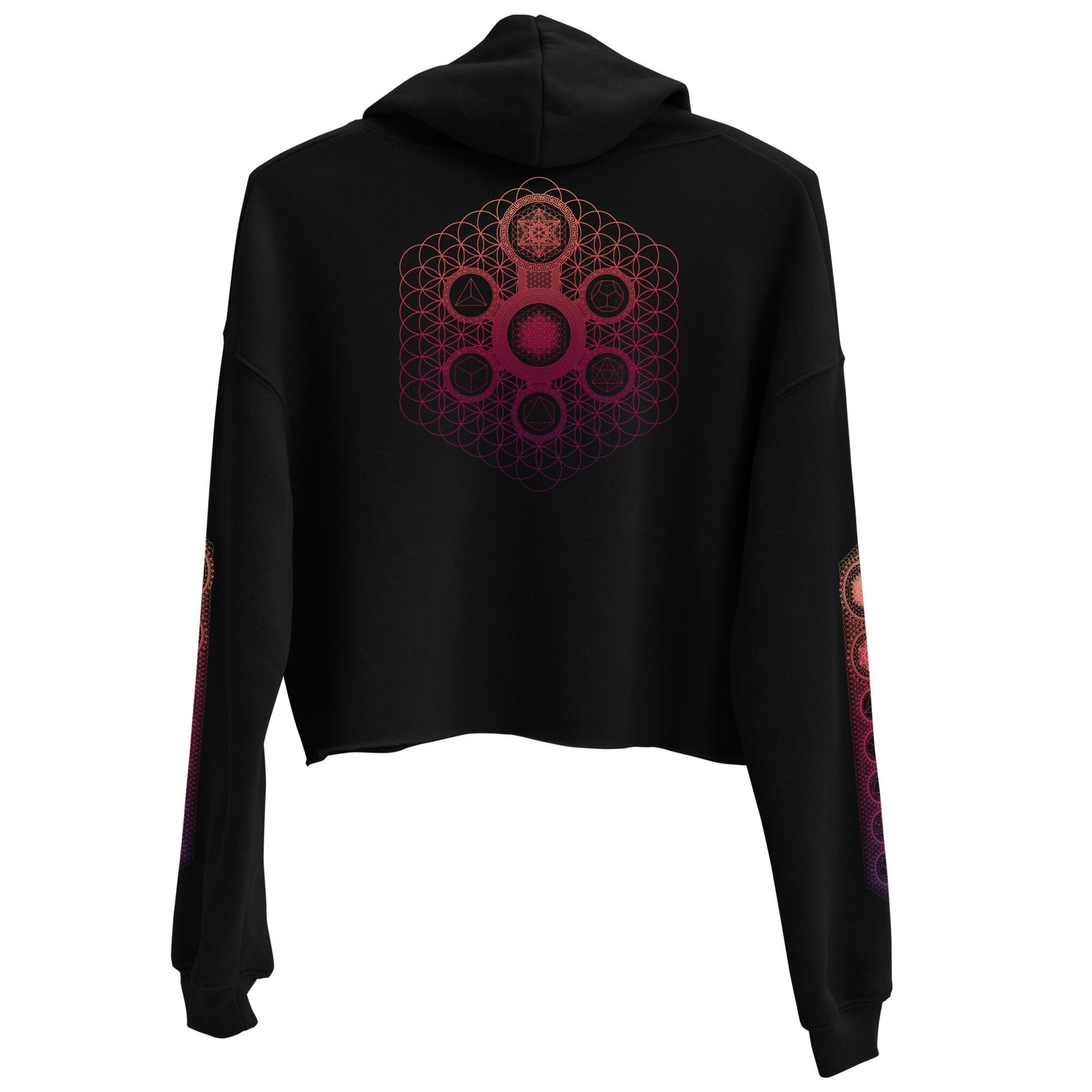 Metatron's Cube | Flower Of Life | Platonic Solids | 64 Tetrahedron | Psychedelic Artwork | Wearable Art | Spiritual Gift | Cropped Hoodie