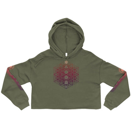 Metatron's Cube | Flower Of Life | Platonic Solids | 64 Tetrahedron | Psychedelic Artwork | Wearable Art | Spiritual Gift | Cropped Hoodie