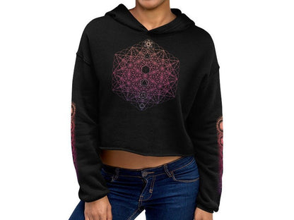 Metatron's Cube | Flower Of Life | Platonic Solids | 64 Tetrahedron | Psychedelic Artwork | Wearable Art | Spiritual Gift | Cropped Hoodie