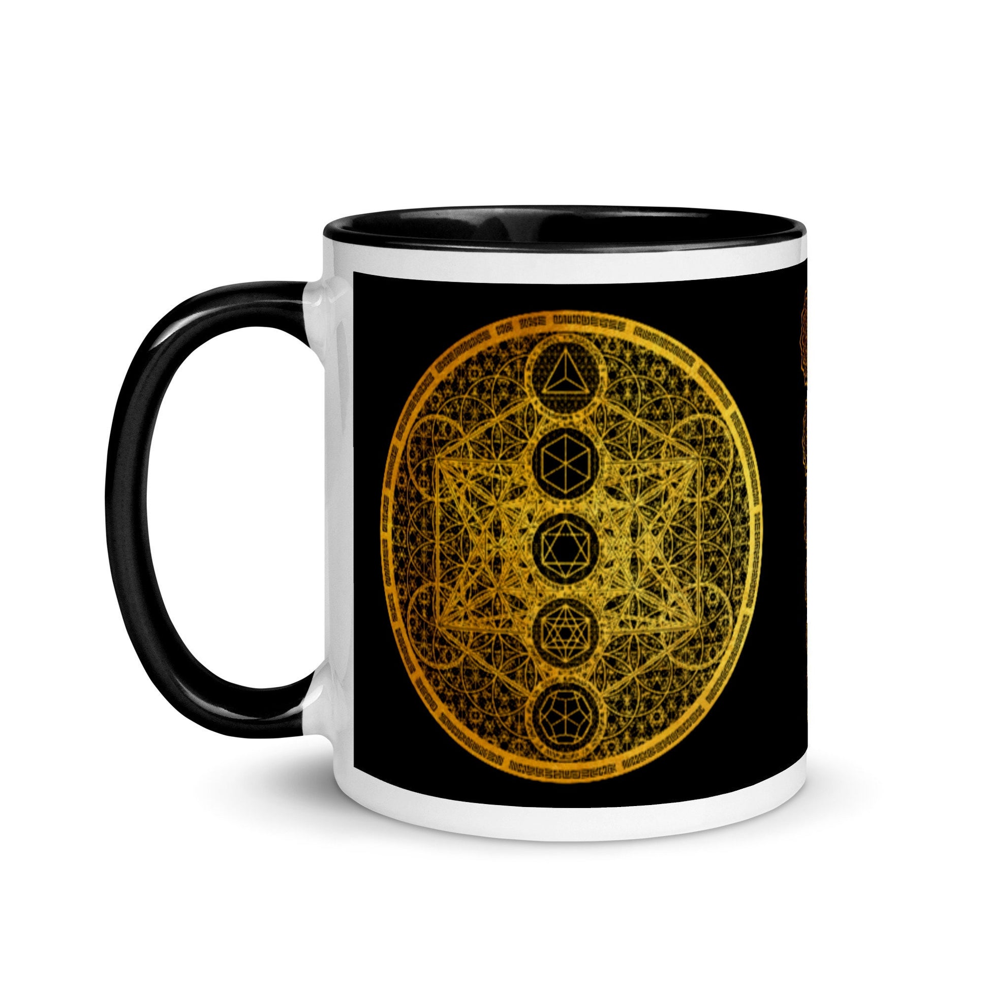 Sacred Geometry | Metatron's Cube | Beautiful Gold Design | Flower Of Life Evolution | Mug with Color Inside