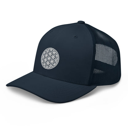 Flower Of Life | Festival Clothing | Spiritual Gift | Sacred Geometry | Psychedelic Hat | Embroidered Trucker Cap