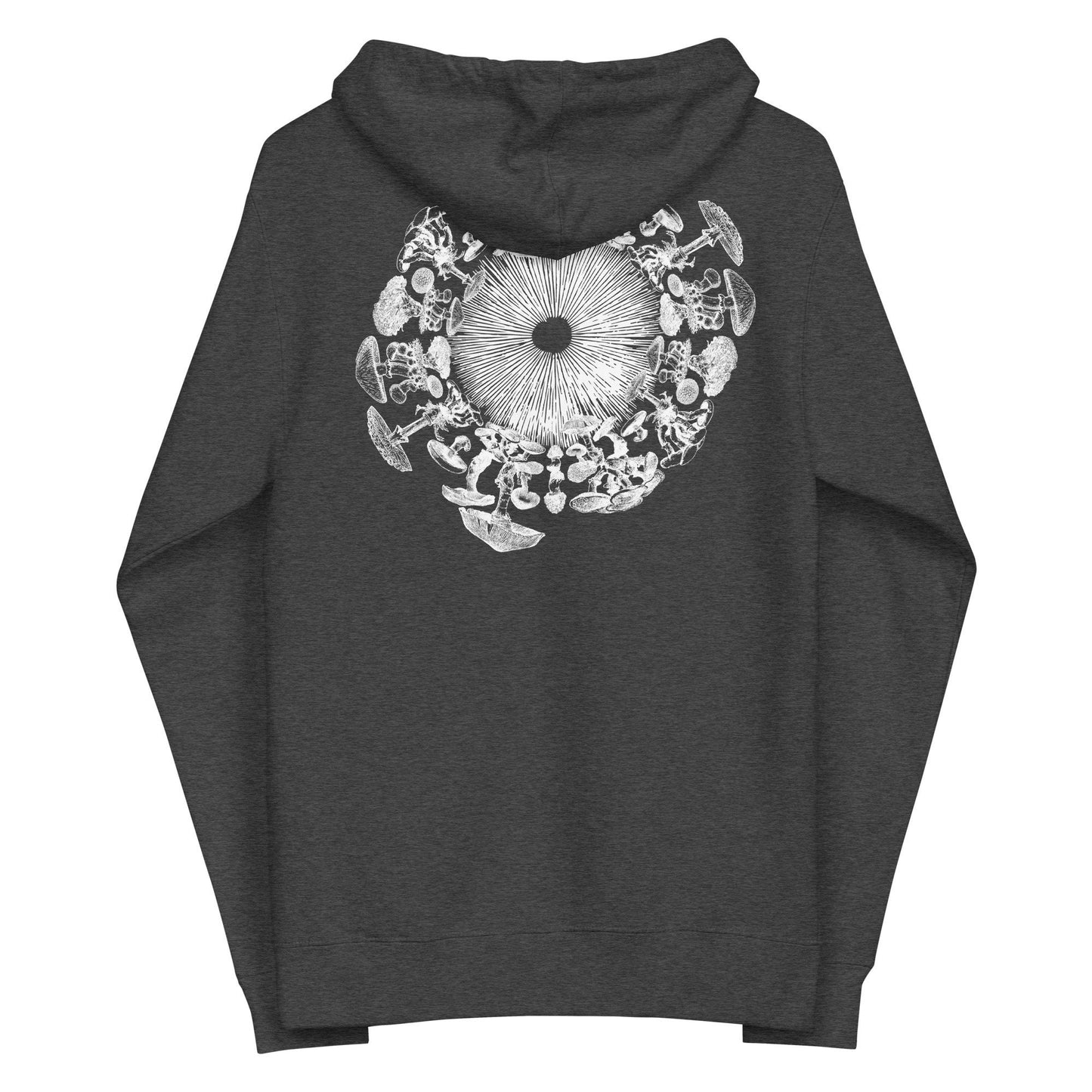 Mushroom Iris | Magic Mushroom Heart Sweatshirt | 2 sided print | Mycology Psychedelic Hoodie | Trippy Unisex Fleece zip up hoodie