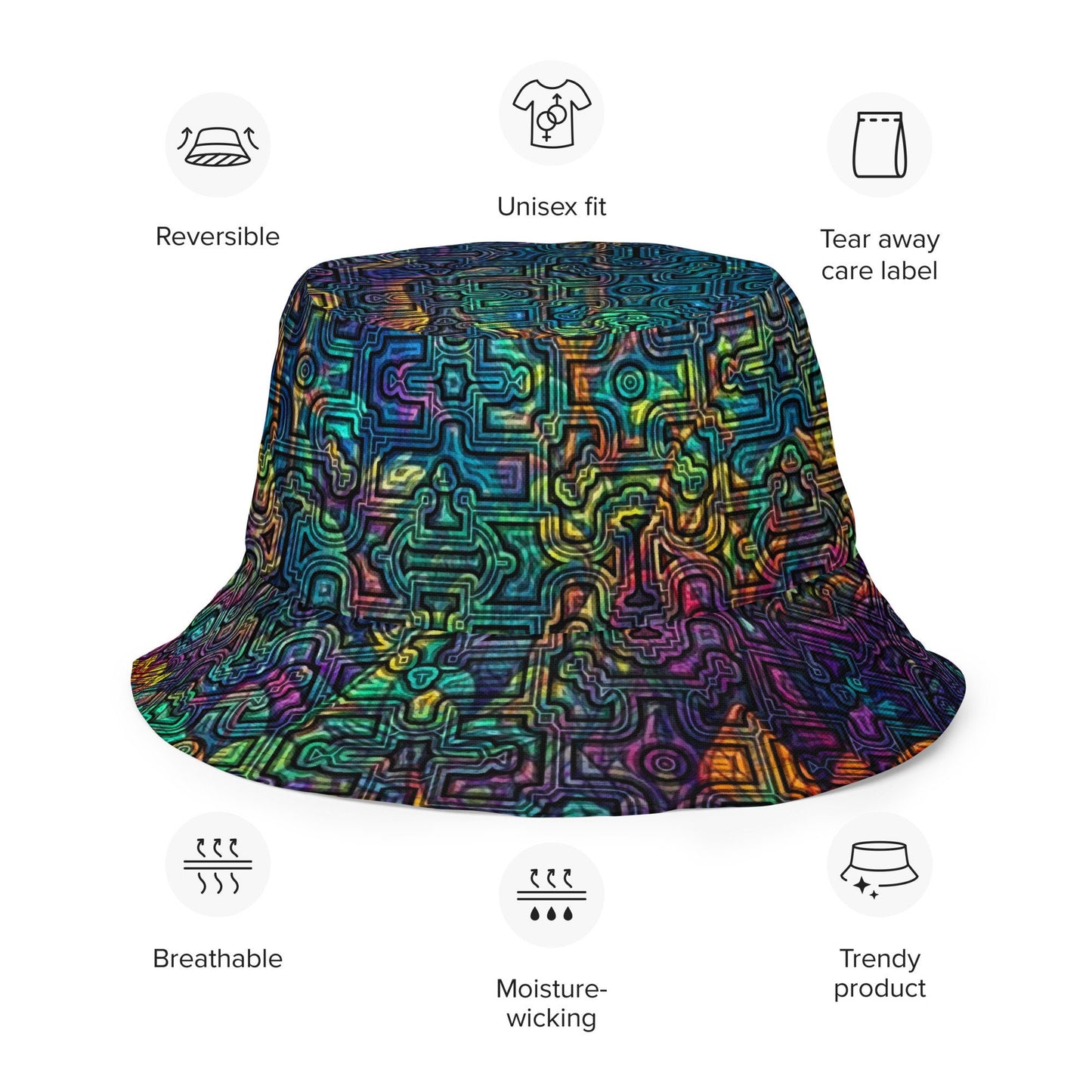 Shipibo Conibo Pattern | Ayahuaska | Psychedelic Intricate Artwork | Sacred Geometry Clothing | Festival Wear | Reversible bucket hat