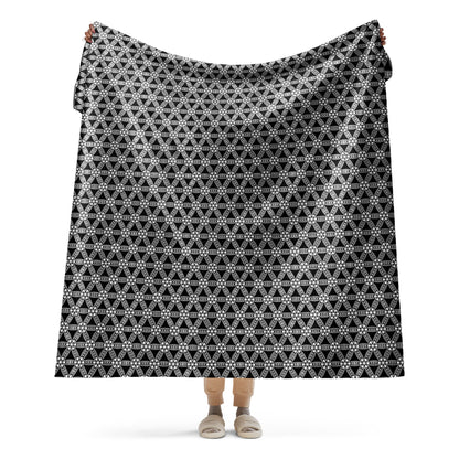 Flower Of Life | Sacred Geometry | Intricate Psychedelic Pattern | Distressed Silver Vintage Look | Warm Festival Throw | Sherpa blanket